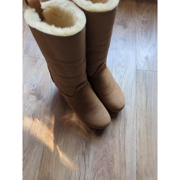 No 6 Pull On Shearling High Boot Wool Lined Wooden Clogs Womens 40 Honey - Picture 3 of 12